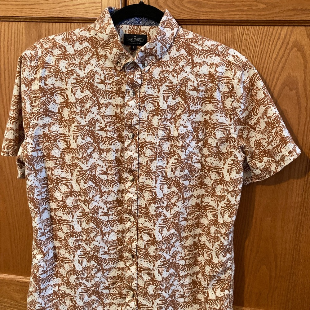 RUE SAINT PATRICK. Cotton & Linen Blend. Zebra pattern. Size Large Modern fit